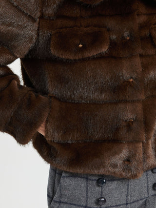 Vilagallo Faux Fur Textured Stripe Jacket Brown Vaquera - MMJs Fashion