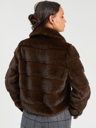 Vilagallo Faux Fur Textured Stripe Jacket Brown Vaquera - MMJs Fashion