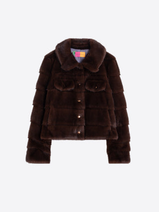 Vilagallo Faux Fur Textured Stripe Jacket Brown Vaquera - MMJs Fashion