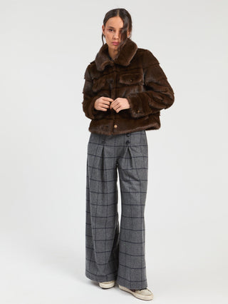 Vilagallo Faux Fur Textured Stripe Jacket Brown Vaquera - MMJs Fashion