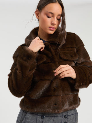 Vilagallo Faux Fur Textured Stripe Jacket Brown Vaquera - MMJs Fashion
