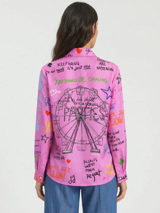 Vilagallo Ferris Wheel Print Blouse Pink Tea - MMJs Fashion