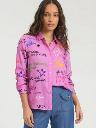 Vilagallo Ferris Wheel Print Blouse Pink Tea - MMJs Fashion