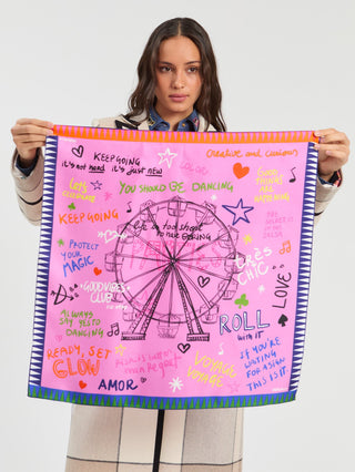 Vilagallo Ferris Wheel Print Silk Scarf Pink - MMJs Fashion