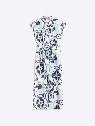 Vilagallo Flower Print Linen Dress Blue Jaretas - MMJs Fashion