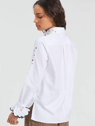 Vilagallo Frill Cuff Embroidered Blouse White Alba - MMJs Fashion