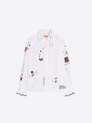 Vilagallo Frill Cuff Embroidered Blouse White Alba - MMJs Fashion