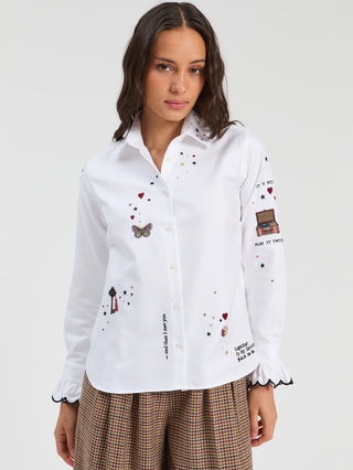 Vilagallo Frill Cuff Embroidered Blouse White Alba - MMJs Fashion