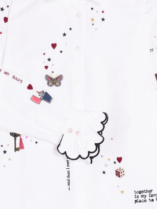 Vilagallo Frill Cuff Embroidered Blouse White Alba - MMJs Fashion