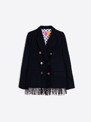 Vilagallo Fringed Tailored Jacket Navy Blue - MMJs Fashion