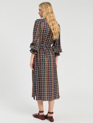 Vilagallo Geometric Circles Dress Blue Beige Gomitas Volante - MMJs Fashion