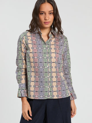 Vilagallo Geometric Print Blouse Blue Green Alba - MMJs Fashion