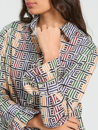 Vilagallo Geometric Print Blouse Blue Green Alba - MMJs Fashion