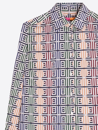 Vilagallo Geometric Print Blouse Blue Green Alba - MMJs Fashion