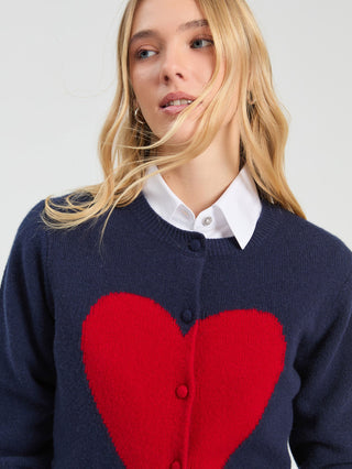 Vilagallo Heart Cardigan Navy Blue Red - MMJs Fashion