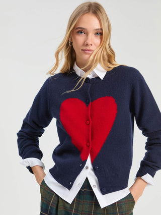 Vilagallo Heart Cardigan Navy Blue Red - MMJs Fashion