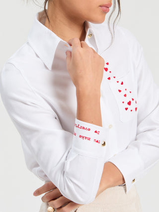 Vilagallo Heart Detail Blouse White Magda - MMJs Fashion