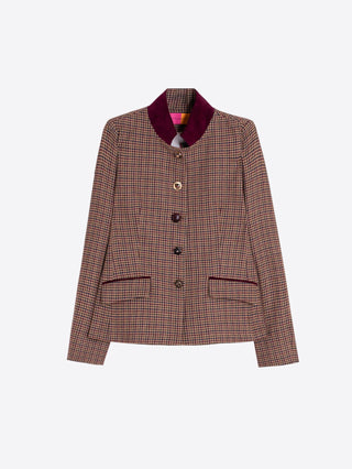 Vilagallo Houndstooth Jacket Burgundy Dori - MMJs Fashion