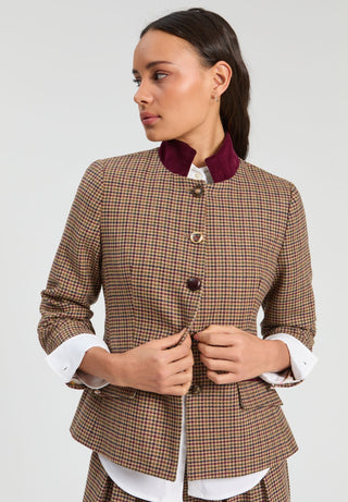Vilagallo Houndstooth Jacket Burgundy Dori - MMJs Fashion