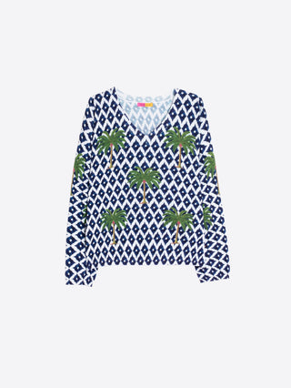 Vilagallo Ikat Palm Tree Print Jumper Blue - MMJs Fashion