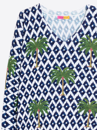 Vilagallo Ikat Palm Tree Print Jumper Blue - MMJs Fashion