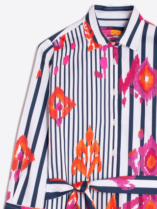 Vilagallo Ikat Striped Dress Pink Blue Dover - MMJs Fashion