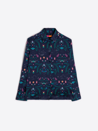 Vilagallo Insects Print Blouse Navy Blue Isa - MMJs Fashion