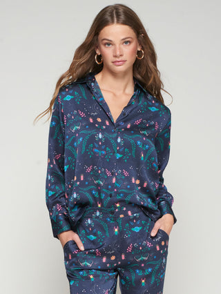 Vilagallo Insects Print Blouse Navy Blue Isa - MMJs Fashion