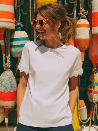 Vilagallo Lace Trim Top White Tora - MMJs Fashion