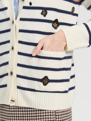Vilagallo Leopard Print Stripe Cardigan Brown Blue Ivory - MMJs Fashion