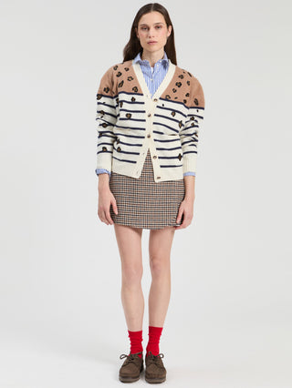 Vilagallo Leopard Print Stripe Cardigan Brown Blue Ivory - MMJs Fashion