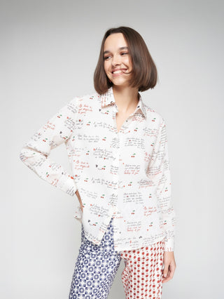 Vilagallo Letters & Cherry Print Blouse Ivory Red Tea - MMJs Fashion