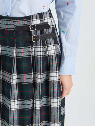 Vilagallo Long Tartan Kilt Skirt Blue Green - MMJs Fashion