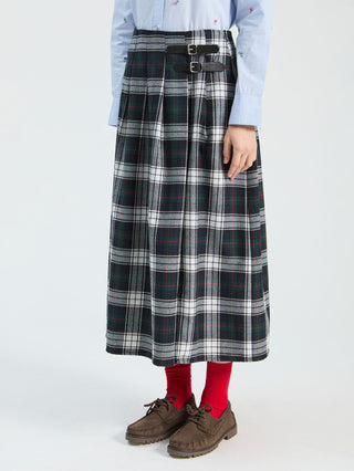 Vilagallo Long Tartan Kilt Skirt Blue Green - MMJs Fashion