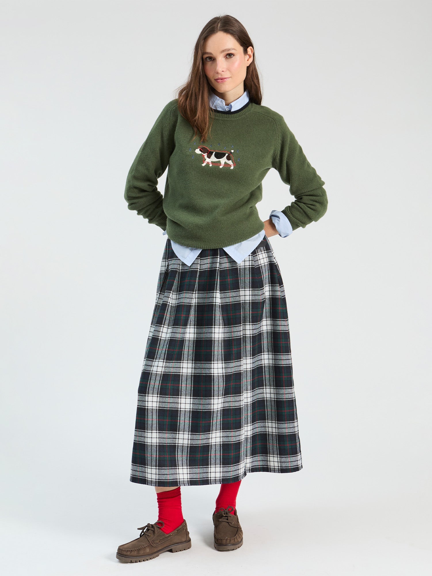 Vilagallo Long Tartan Kilt Skirt Blue Green