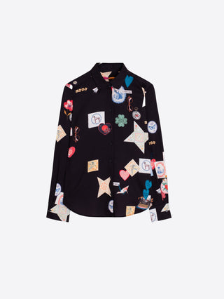 Vilagallo Love Print Blouse Black Gaby - MMJs Fashion