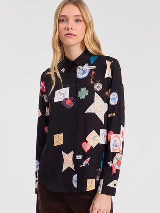 Vilagallo Love Print Blouse Black Gaby - MMJs Fashion