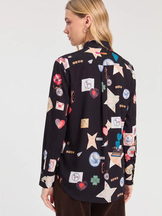 Vilagallo Love Print Blouse Black Gaby - MMJs Fashion