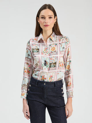 Vilagallo Madrid Print Blouse Pink Tea - MMJs Fashion
