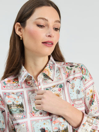 Vilagallo Madrid Print Blouse Pink Tea - MMJs Fashion