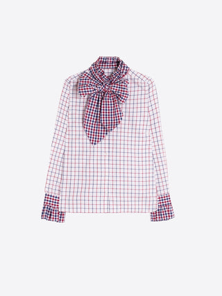 Vilagallo Mixed Check Blouse Red Blue Niki - MMJs Fashion