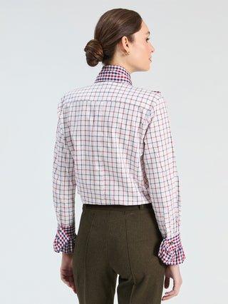 Vilagallo Mixed Check Blouse Red Blue Niki - MMJs Fashion