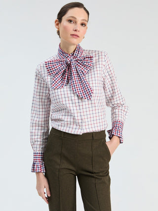 Vilagallo Mixed Check Blouse Red Blue Niki - MMJs Fashion