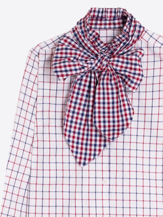Vilagallo Mixed Check Blouse Red Blue Niki - MMJs Fashion