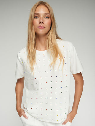 Vilagallo Multicoloured Rhinestone Top Ivory Tora - MMJs Fashion