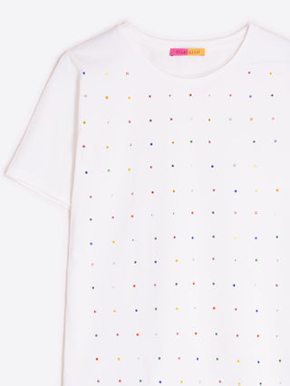 Vilagallo Multicoloured Rhinestone Top Ivory Tora - MMJs Fashion