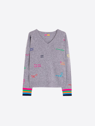 Vilagallo Multicoloured Words Jumper Grey - MMJs Fashion