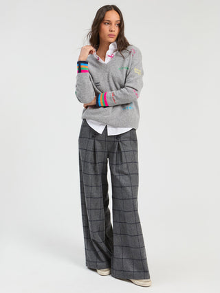 Vilagallo Multicoloured Words Jumper Grey - MMJs Fashion