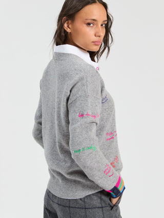 Vilagallo Multicoloured Words Jumper Grey - MMJs Fashion
