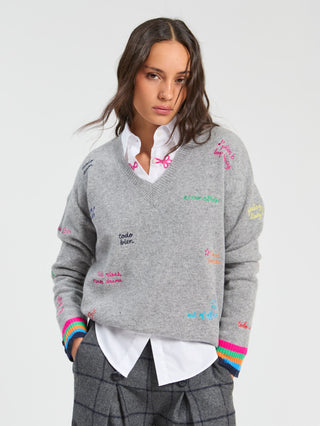 Vilagallo Multicoloured Words Jumper Grey - MMJs Fashion